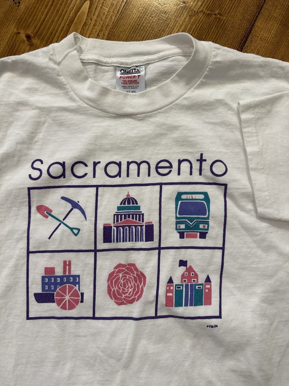 Vintage Sacramento California City Block Graphic T-Shirt USA Single Stitch Tee